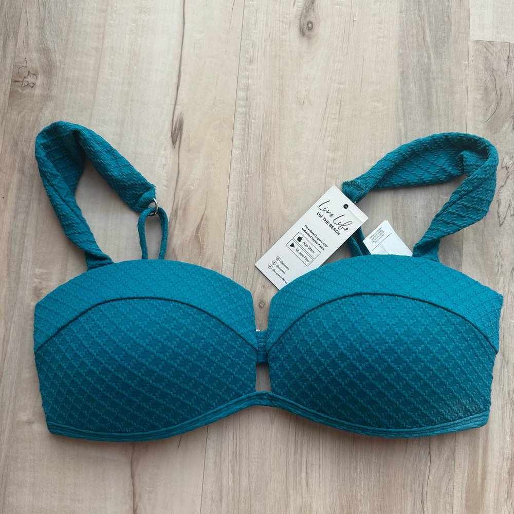 Cupshe NWT Bikini Set Teal Textured Molded Cups High Waist Crossover - Picture 8 of 9